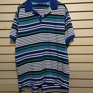 LINCS David‎ Chu Mens XL Blue Green Striped Short Sleeve Polo Shirt Casual